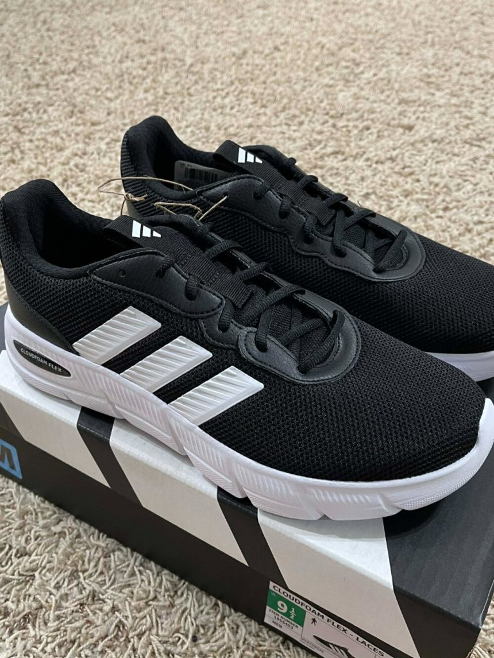 Adidas Men's Cloudfoam Flex Sneakers Shoes Black, Size 9.5 (New)